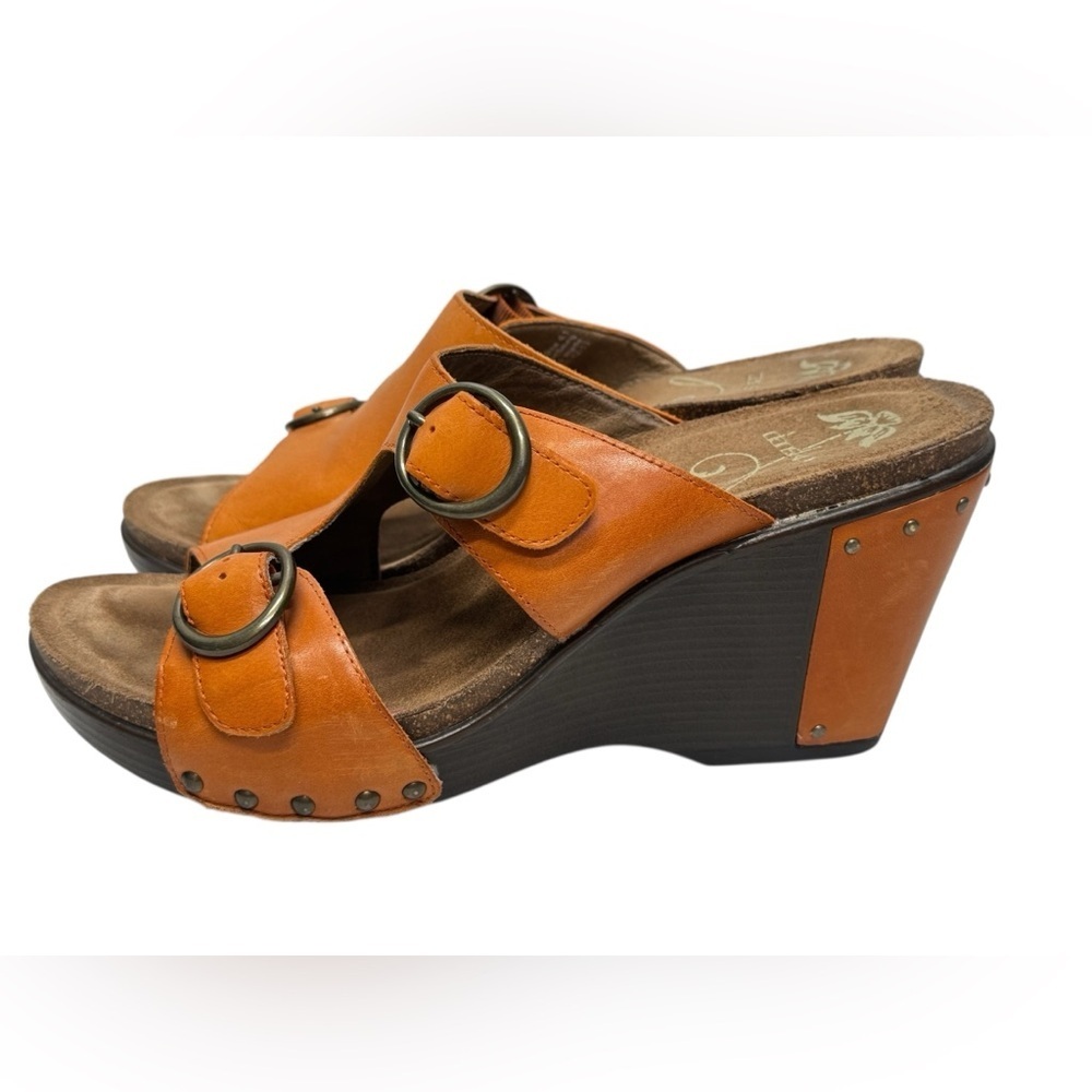 Dansko Orange Leather Wedge Sandals with Buckles